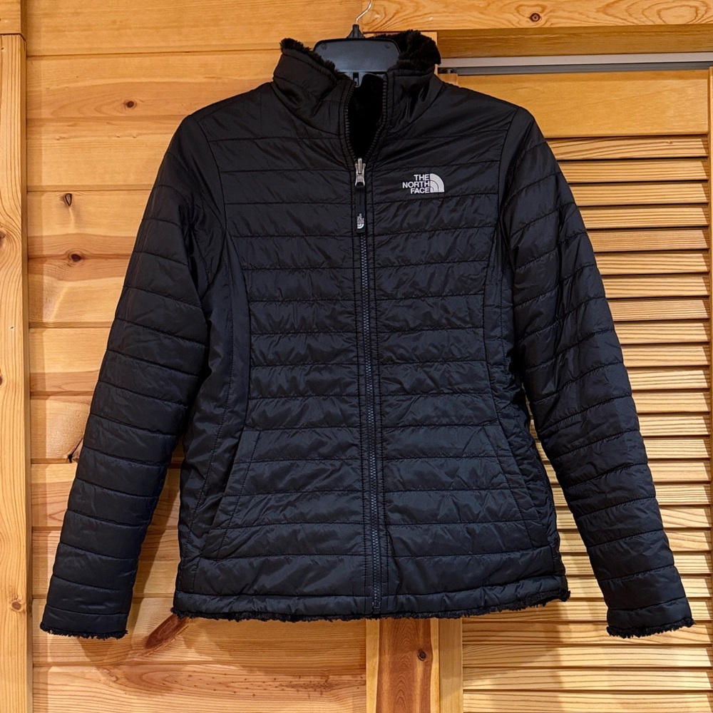 The North Face Girl’s Reversible Quilted & Fuzzy Black Puffer Jacket